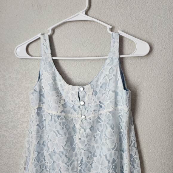 VINTAGE Handmade Ethereal Maxi Dress light blue satin scalloped lace overlay - Picture 9 of 10